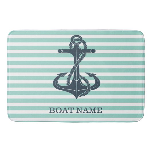 Nautisch, Anker, Mint Green Stripes Badmat (Voorkant)