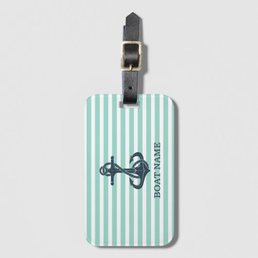 Nautisch, Anker, Mint Green Stripes Bagagelabel (Voorkant (verticaal))