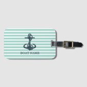 Nautisch, Anker, Mint Green Stripes Bagagelabel (Voorkant (horizontaal))