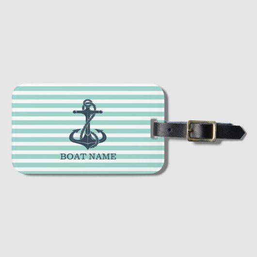 Nautisch, Anker, Mint Green Stripes Bagagelabel (Voorkant (horizontaal))