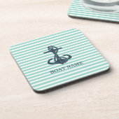 Nautisch, Anker, Mint Green Stripes Bier Onderzetter (Linkerzijde)
