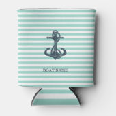 Nautisch, Anker, Mint Green Stripes Blikjeskoeler (Voorkant)