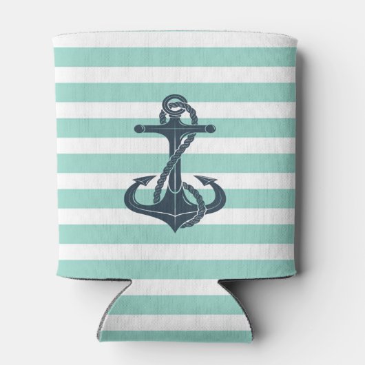 Nautisch, Anker, Mint Green Stripes Blikjeskoeler (Achterkant)