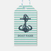 Nautisch, Anker, Mint Green Stripes Cadeaulabel (Voorkant)