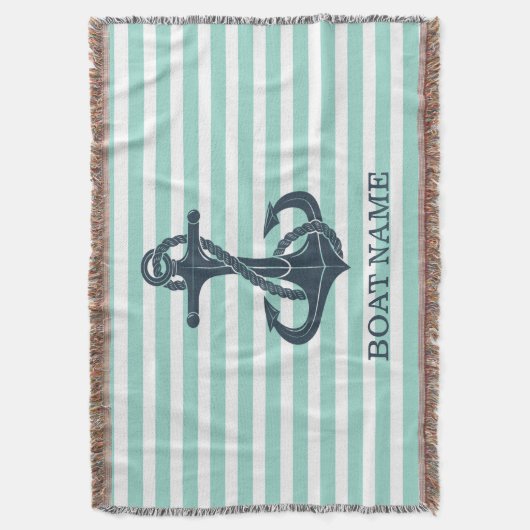 Nautisch, Anker, Mint Green Stripes Deken (Voorkant Verticaal)