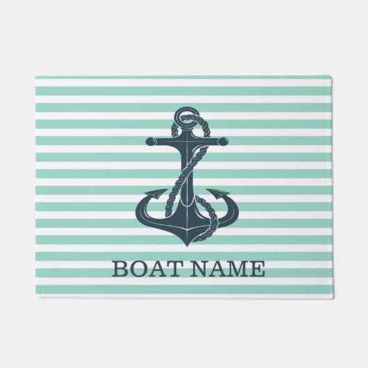 Nautisch, Anker, Mint Green Stripes Deurmat (Voorkant)