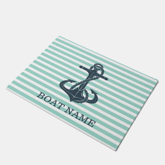 Nautisch, Anker, Mint Green Stripes Deurmat (Schuin)