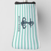 Nautisch, Anker, Mint Green Stripes Golfheadcover (Draai 90)