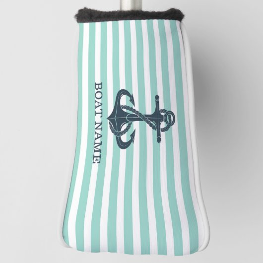 Nautisch, Anker, Mint Green Stripes Golfheadcover (Draai 90)