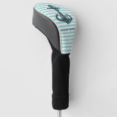 Nautisch, Anker, Mint Green Stripes Golfheadcover (Schuin)