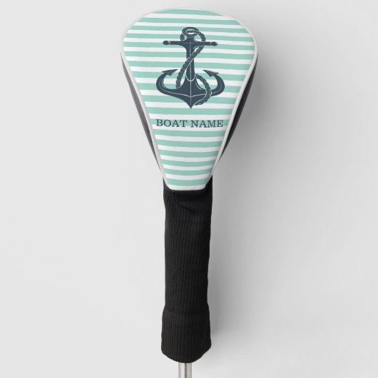 Nautisch, Anker, Mint Green Stripes Golfheadcover (Voorkant)