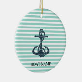 Nautisch, Anker, Mint Green Stripes Keramisch Ornament (Rechts)