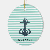 Nautisch, Anker, Mint Green Stripes Keramisch Ornament (Links)