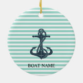 Nautisch, Anker, Mint Green Stripes Keramisch Ornament (Achterkant)