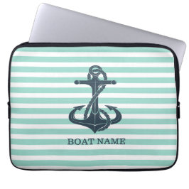 Nautisch, Anker, Mint Green Stripes Laptop Sleeve
