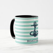 Nautisch, Anker, Mint Green Stripes Mok (Voorkant links)