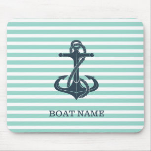 Nautisch, Anker, Mint Green Stripes Muismat