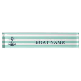 Nautisch, Anker, Mint Green Stripes Naambordje