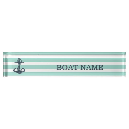 Nautisch, Anker, Mint Green Stripes Naambordje (Voorkant)