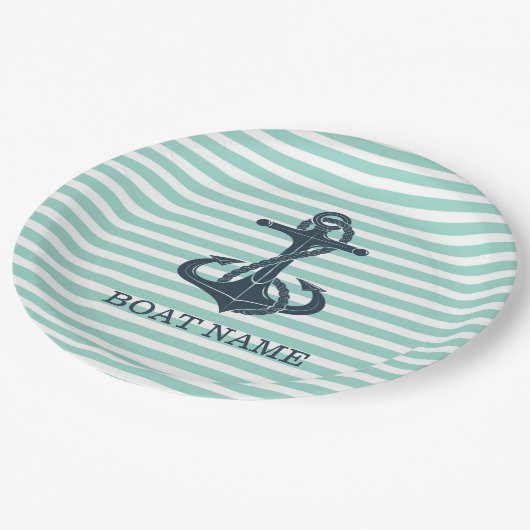 Nautisch, Anker, Mint Green Stripes Papieren Bordje (Gekanteld)