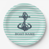 Nautisch, Anker, Mint Green Stripes Papieren Bordje (Voorkant)