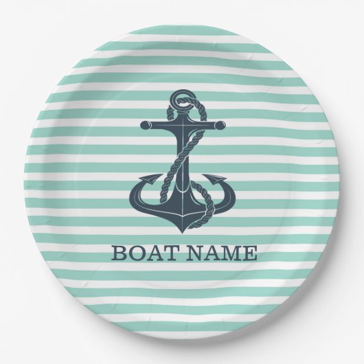 Nautisch, Anker, Mint Green Stripes Papieren Bordje (Voorkant)