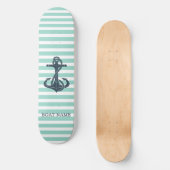 Nautisch, Anker, Mint Green Stripes Persoonlijk Skateboard (Voorkant)