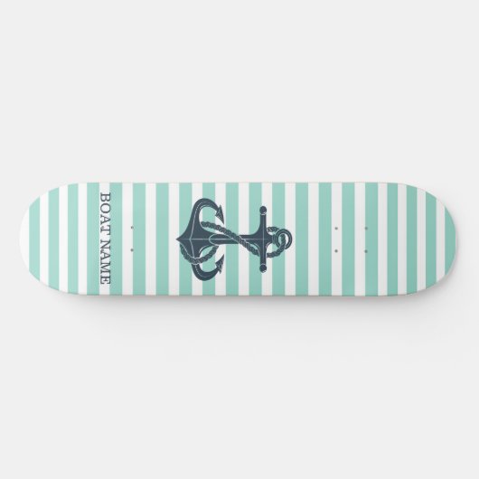 Nautisch, Anker, Mint Green Stripes Persoonlijk Skateboard (Horizontaal)