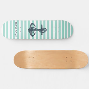 Nautisch, Anker, Mint Green Stripes Persoonlijk Skateboard