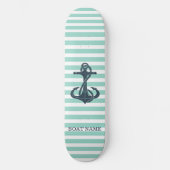 Nautisch, Anker, Mint Green Stripes Persoonlijk Skateboard (Voorkant)