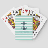 Nautisch, Anker, Mint Green Stripes Pokerkaarten (Achterkant)