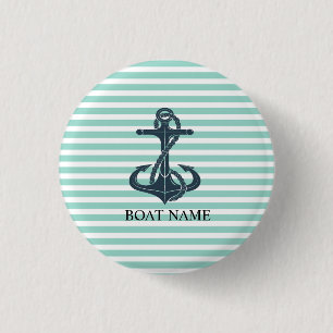 Nautisch, Anker, Mint Green Stripes Ronde Button 3,2 Cm