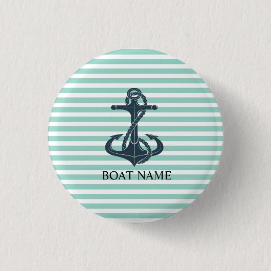Nautisch, Anker, Mint Green Stripes Ronde Button 3,2 Cm (Voorkant)