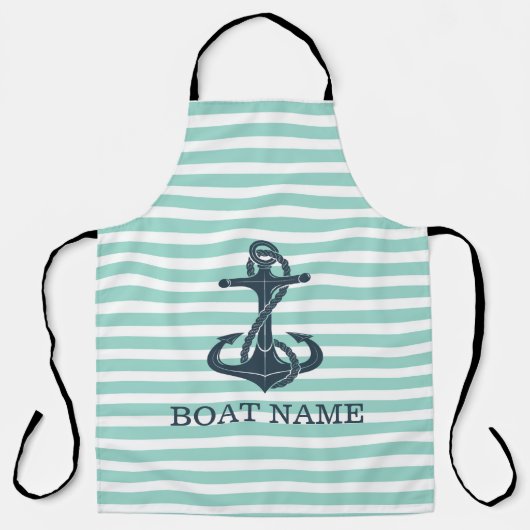 Nautisch, Anker, Mint Green Stripes Schort (Voorkant)