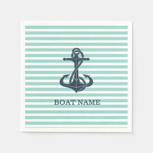 Nautisch, Anker, Mint Green Stripes Servet (Voorkant)