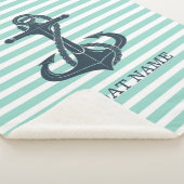 Nautisch, Anker, Mint Green Stripes Sherpa Deken (3/4)