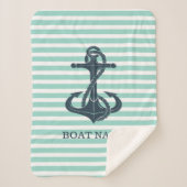 Nautisch, Anker, Mint Green Stripes Sherpa Deken (Voorkant)