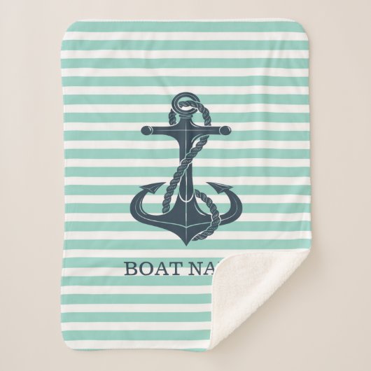 Nautisch, Anker, Mint Green Stripes Sherpa Deken (Voorkant)