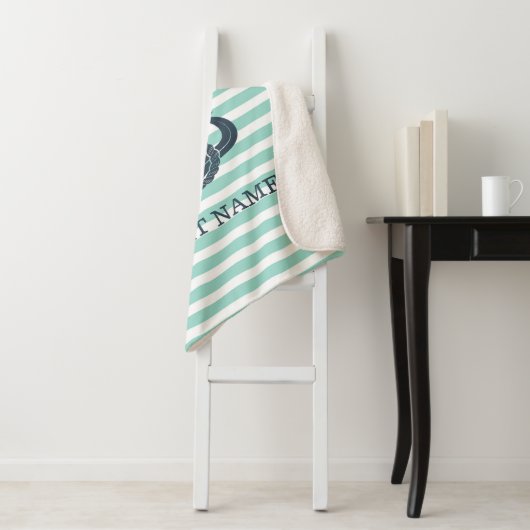 Nautisch, Anker, Mint Green Stripes Sherpa Deken (In situ)