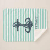 Nautisch, Anker, Mint Green Stripes Sherpa Deken (Voorkant (horizontaal))