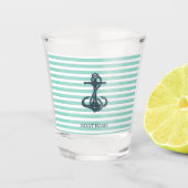 Nautisch, Anker, Mint Green Stripes Shot Glas (Voorkant)