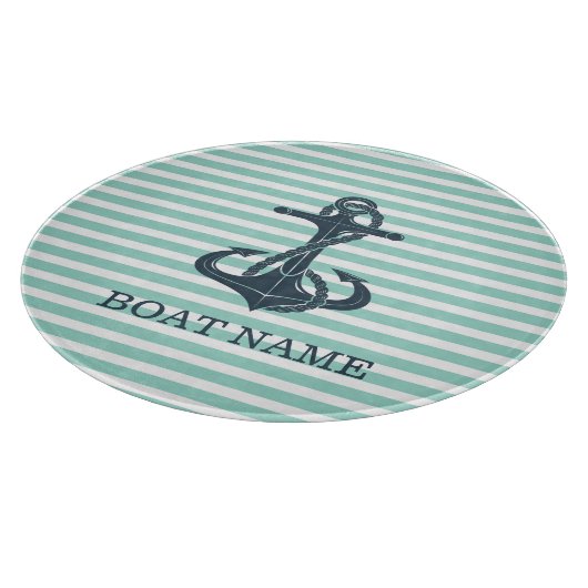 Nautisch, Anker, Mint Green Stripes Snijplank (Hoek)