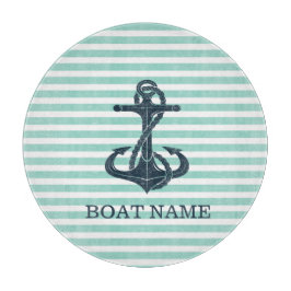 Nautisch, Anker, Mint Green Stripes Snijplank