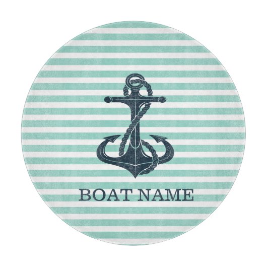 Nautisch, Anker, Mint Green Stripes Snijplank (Voorkant)