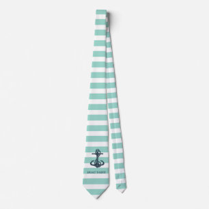 Nautisch, Anker, Mint Green Stripes Stropdas