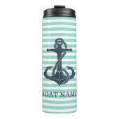 Nautisch, Anker, Mint Green Stripes Thermosbeker (Voorkant)