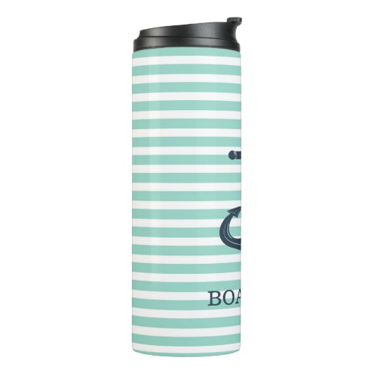 Nautisch, Anker, Mint Green Stripes Thermosbeker (Gedraaid links)