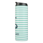 Nautisch, Anker, Mint Green Stripes Thermosbeker (Geroteerd rechts)