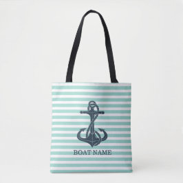 Nautisch, Anker, Mint Green Stripes Tote Bag