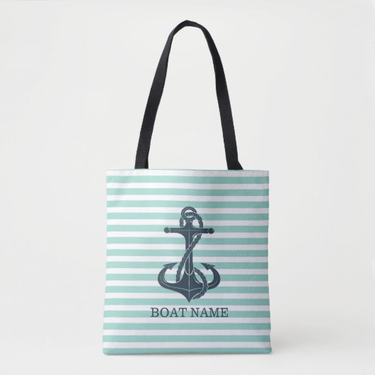 Nautisch, Anker, Mint Green Stripes Tote Bag (Voorkant)